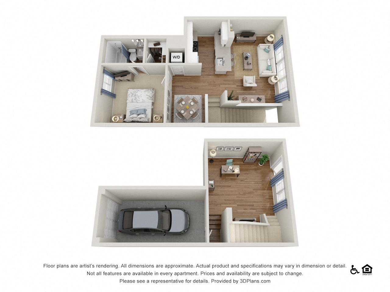 Floor plan for 1 bed, 1 bath, 1057 sqft